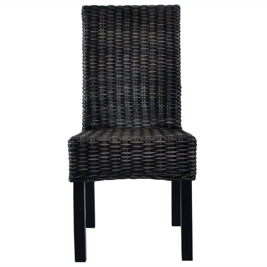 Cadeiras de jantar 2 pcs vime kubu preto + madeira mogno