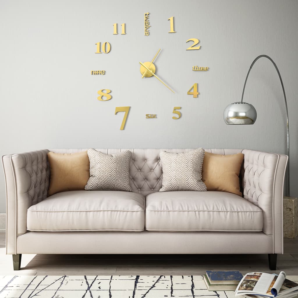 Relógio de parede 3d com design moderno 100 cm xxl dourado