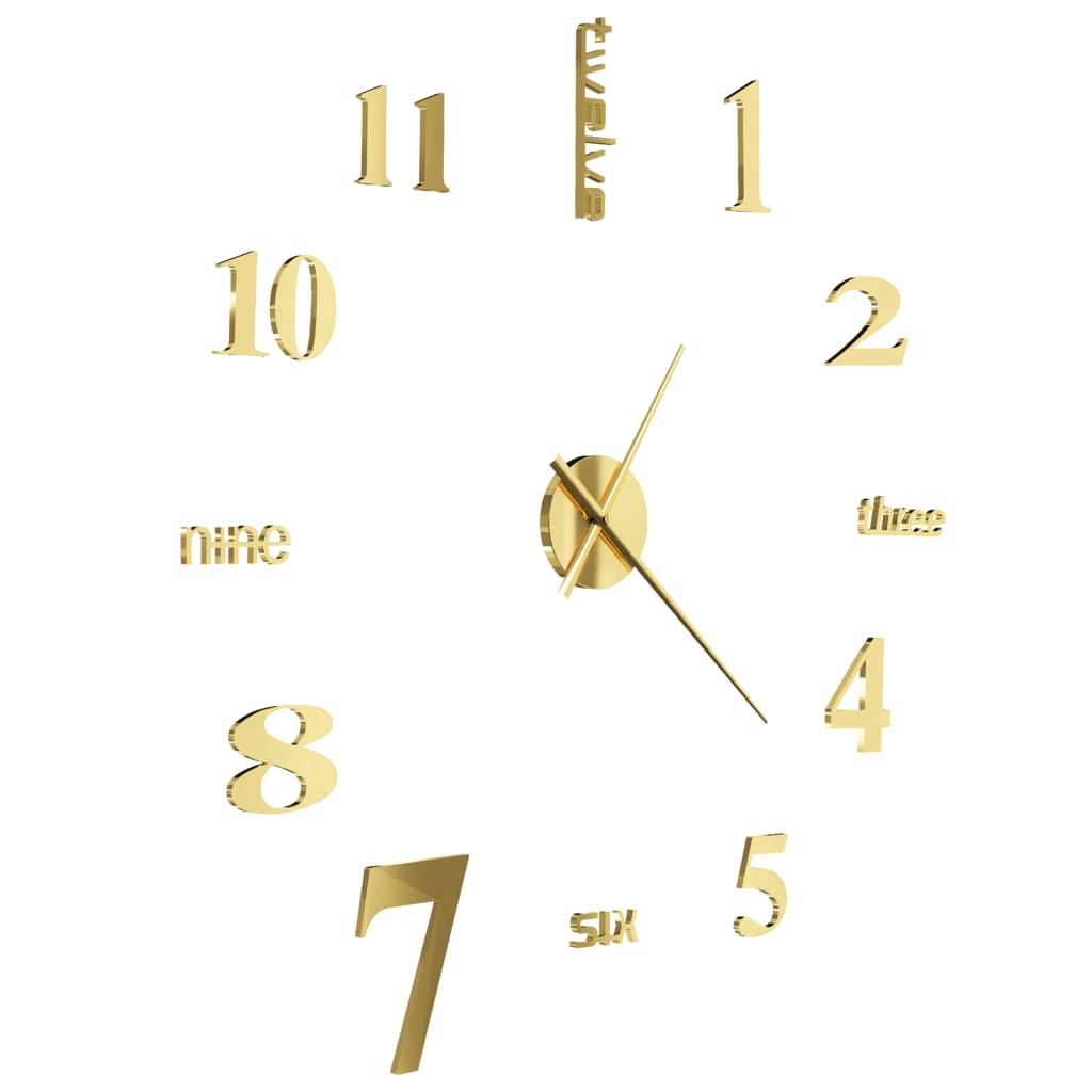 Relógio de parede 3d com design moderno 100 cm xxl dourado