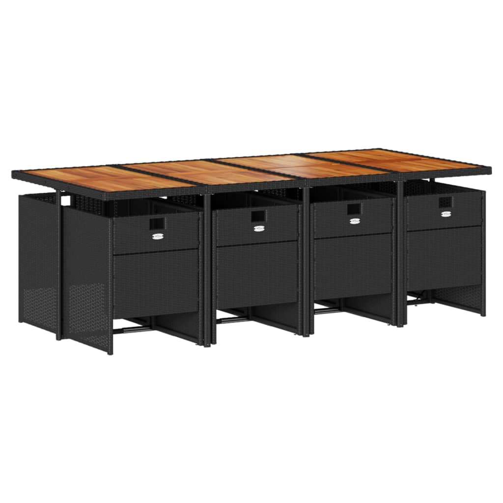 9 Pcs conjunto de jantar p/ jardim c/ almofadões vime PE preto