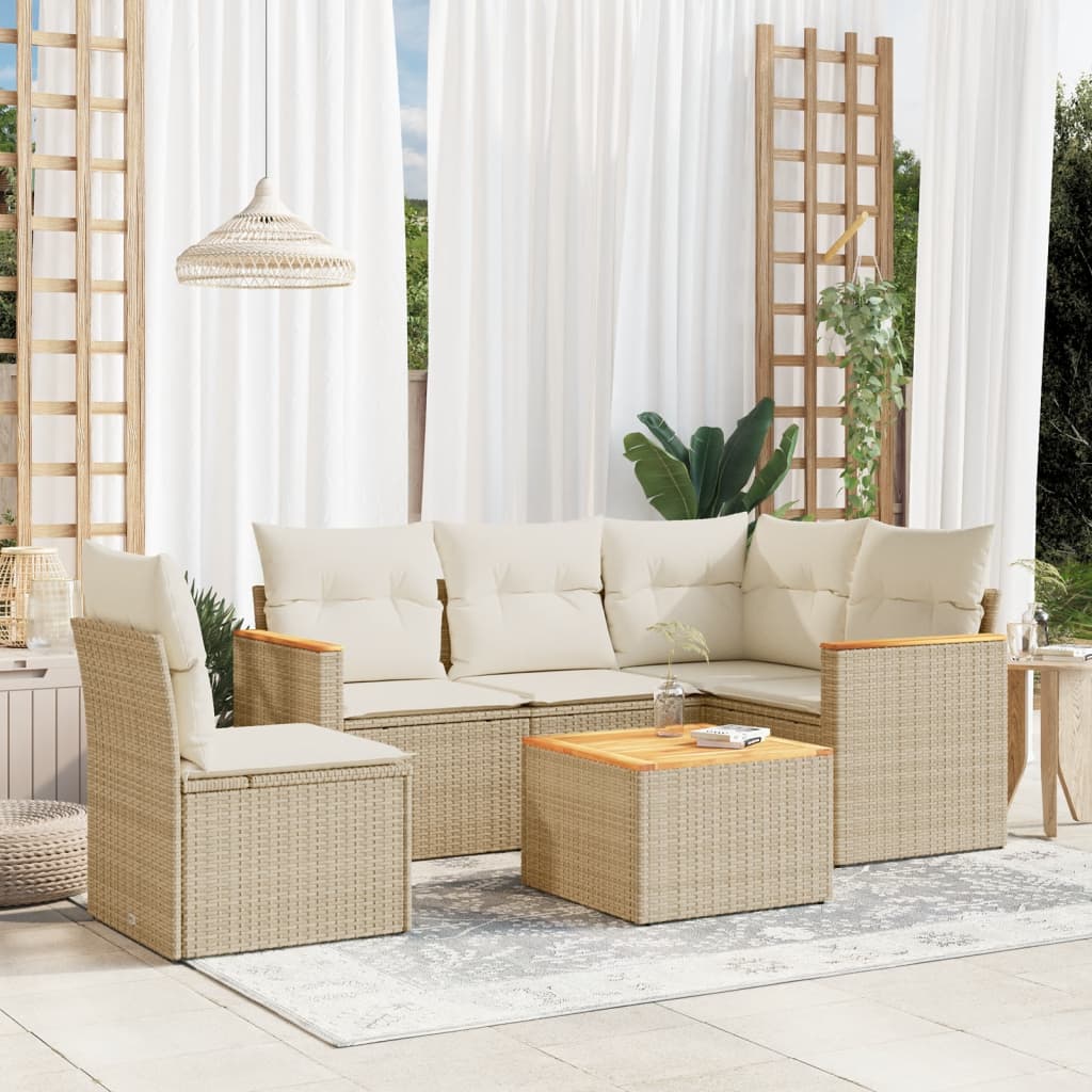 6 Pcs conjunto de sofás p/ jardim com almofadões vime PE bege
