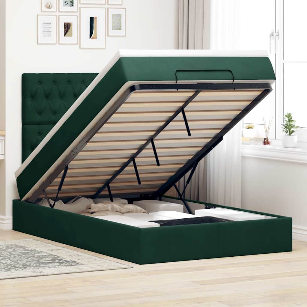 Estrutura de cama otomana com colchões verde escuro veludo