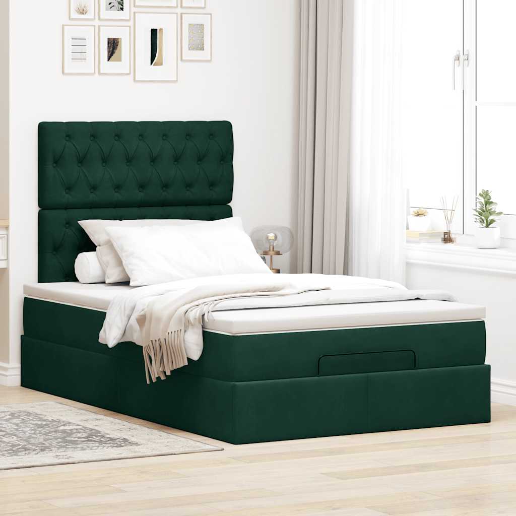 Estrutura de cama otomana com colchões verde escuro veludo