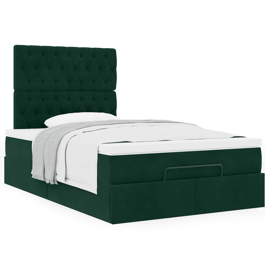 Estrutura de cama otomana com colchões verde escuro veludo