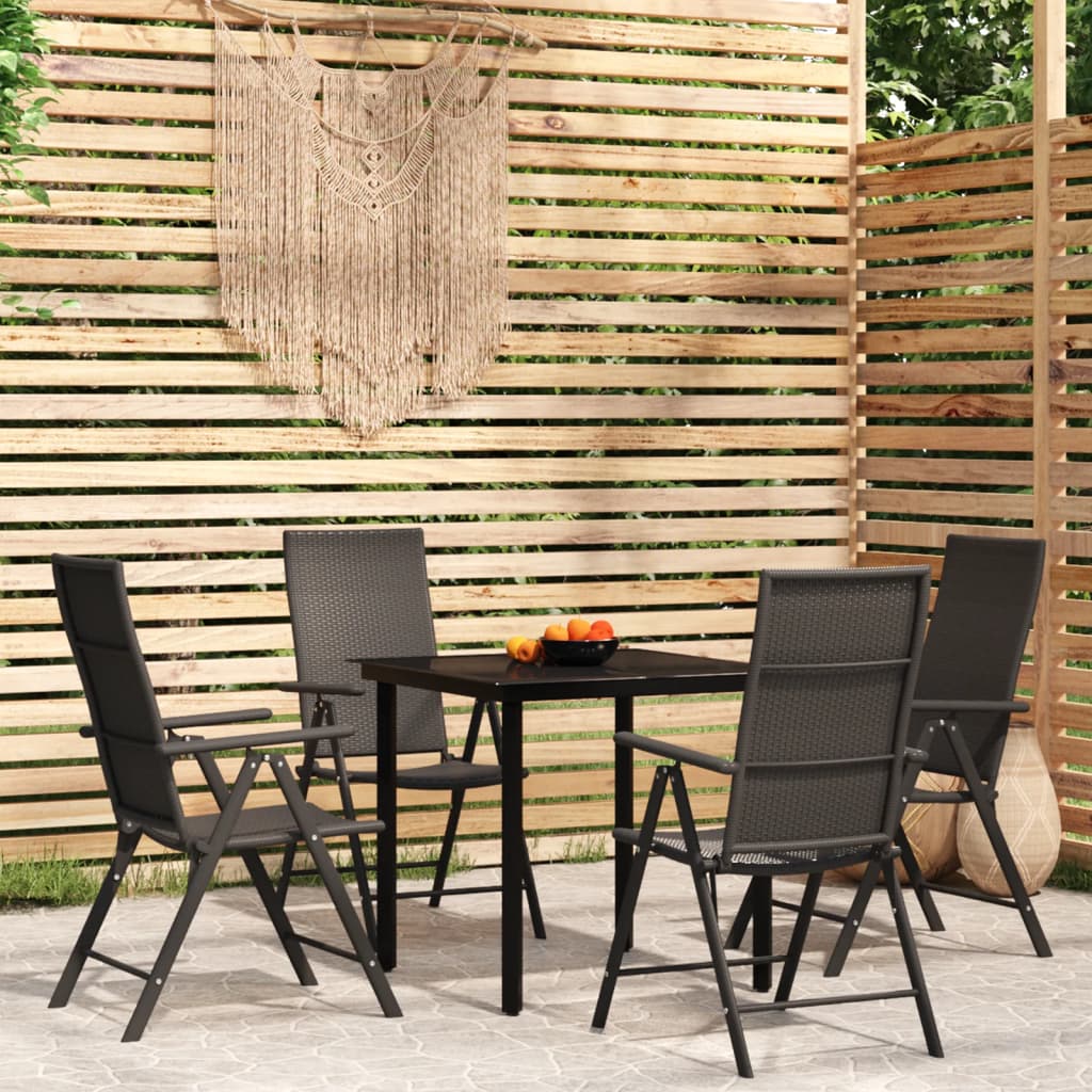 5 Pcs conjunto de jantar para jardim preto