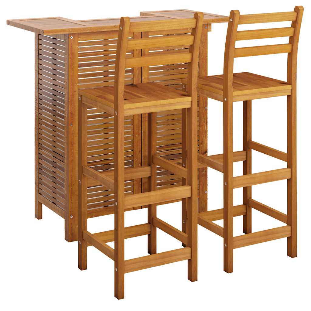3 Pcs conjunto de bar para jardim madeira de acácia maciça