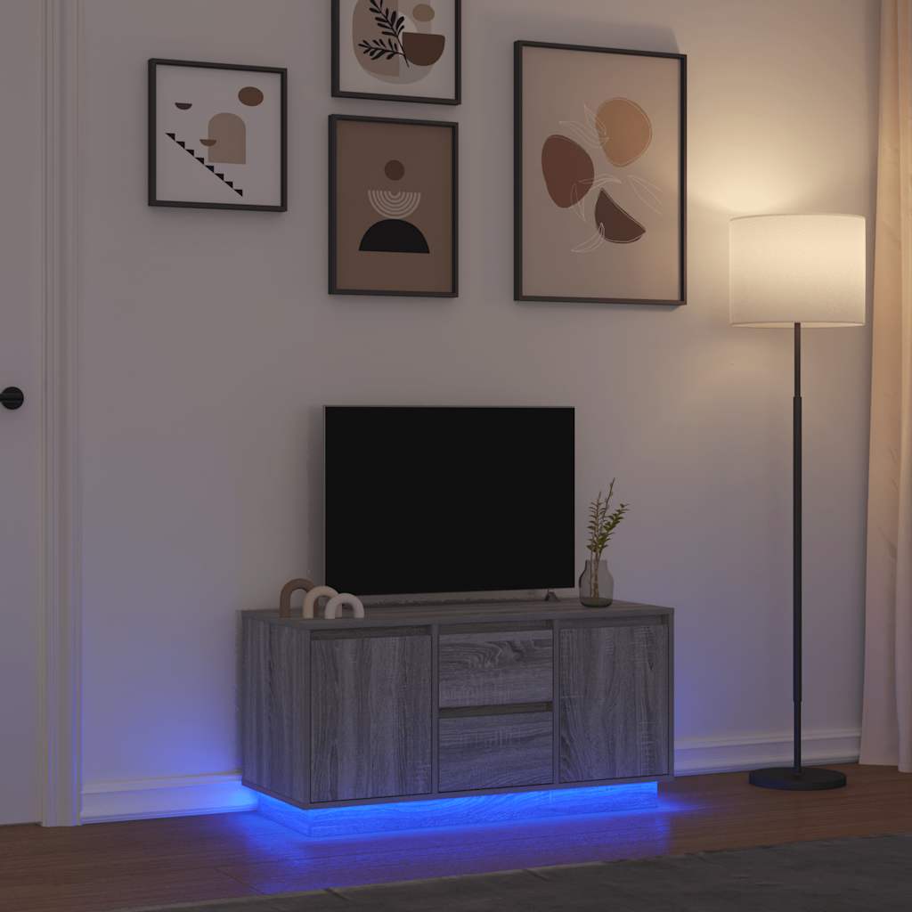 Móvel de TV com luzes LED 100x41x50 cm cinzento sonoma