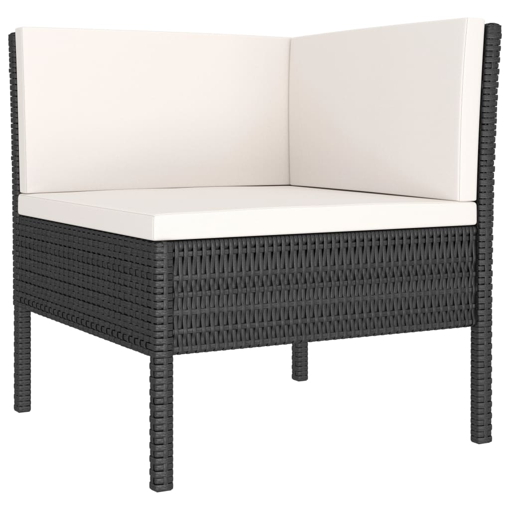 3 Pcs conjunto lounge para jardim c/ almofadões vime PE preto