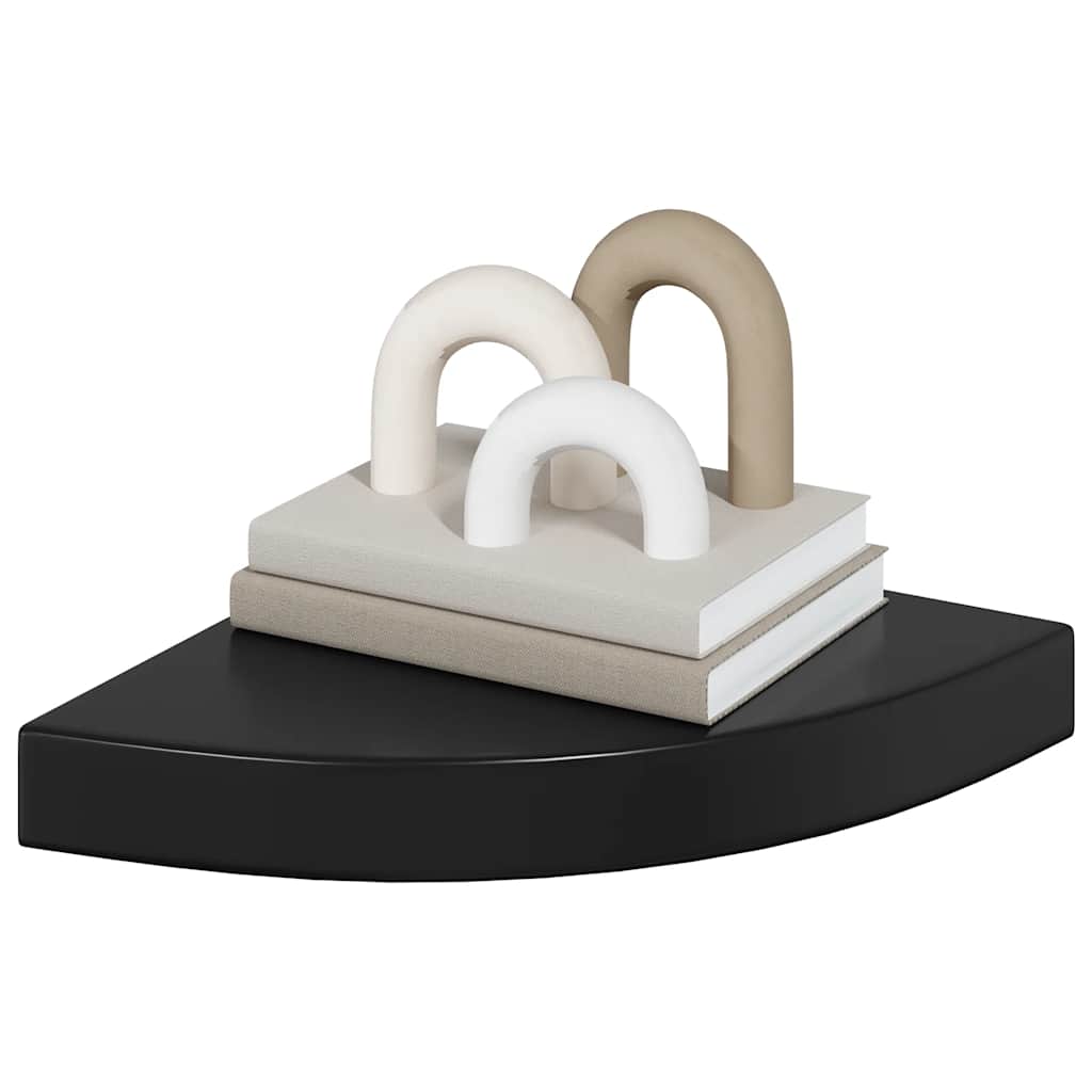 Prateleira de canto suspensa 25x25x3,8 cm MDF preto brilhante