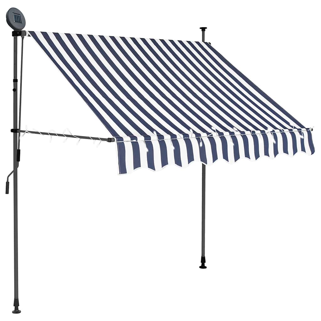 Toldo retrátil manual com LED 100 cm azul e branco