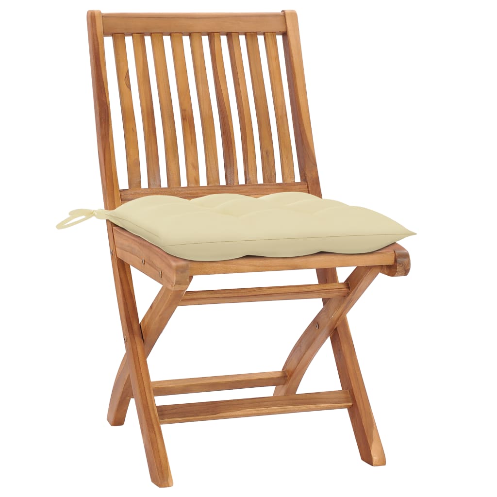 Cadeiras de jardim c/ almofadões branco creme 2 pcs teca maciça