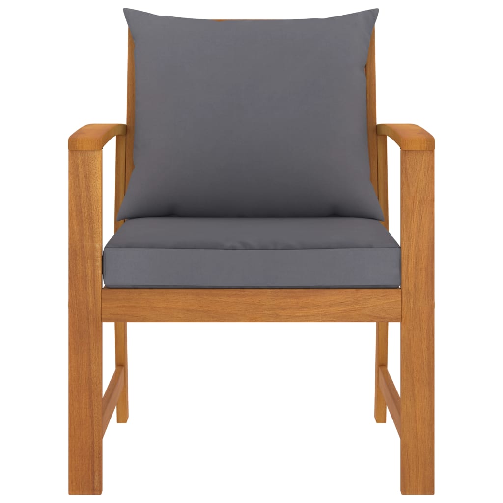 Cadeiras jardim 2 pcs c/ almofadões cinza-escuro acácia maciça