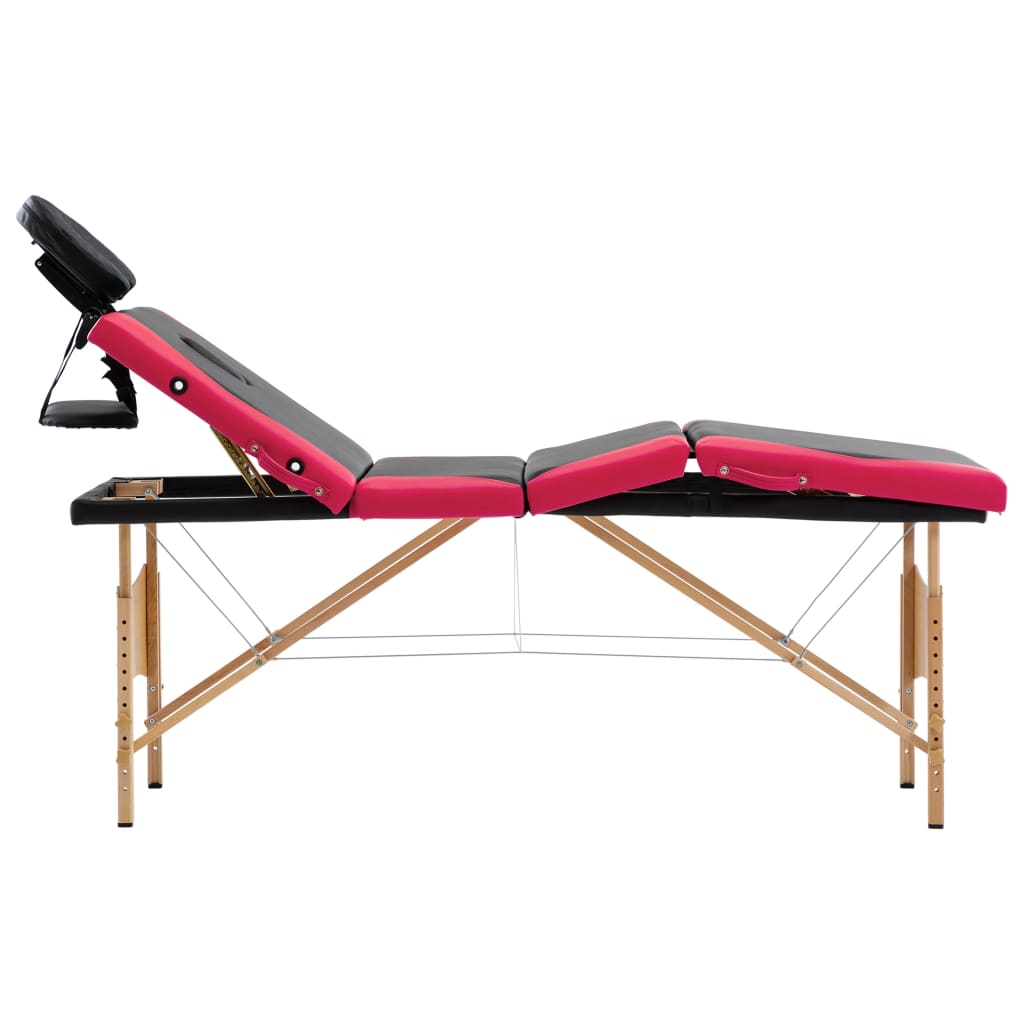 Mesa de massagens dobrável 4 zonas madeira preto e rosa