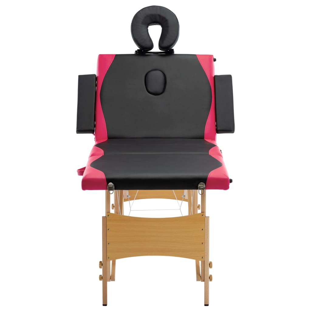 Mesa de massagens dobrável 4 zonas madeira preto e rosa