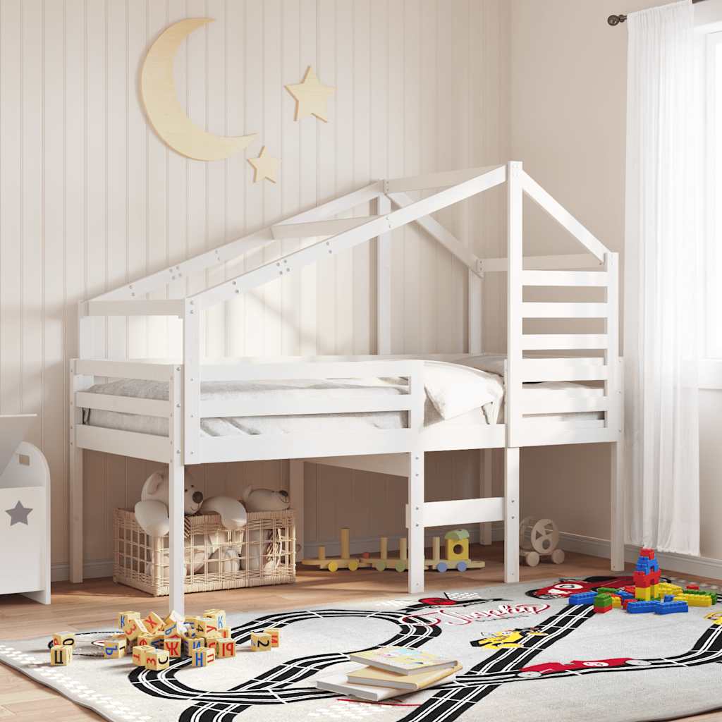 Telhado de cama infantil 188x97x113 cm pinho maciço branco