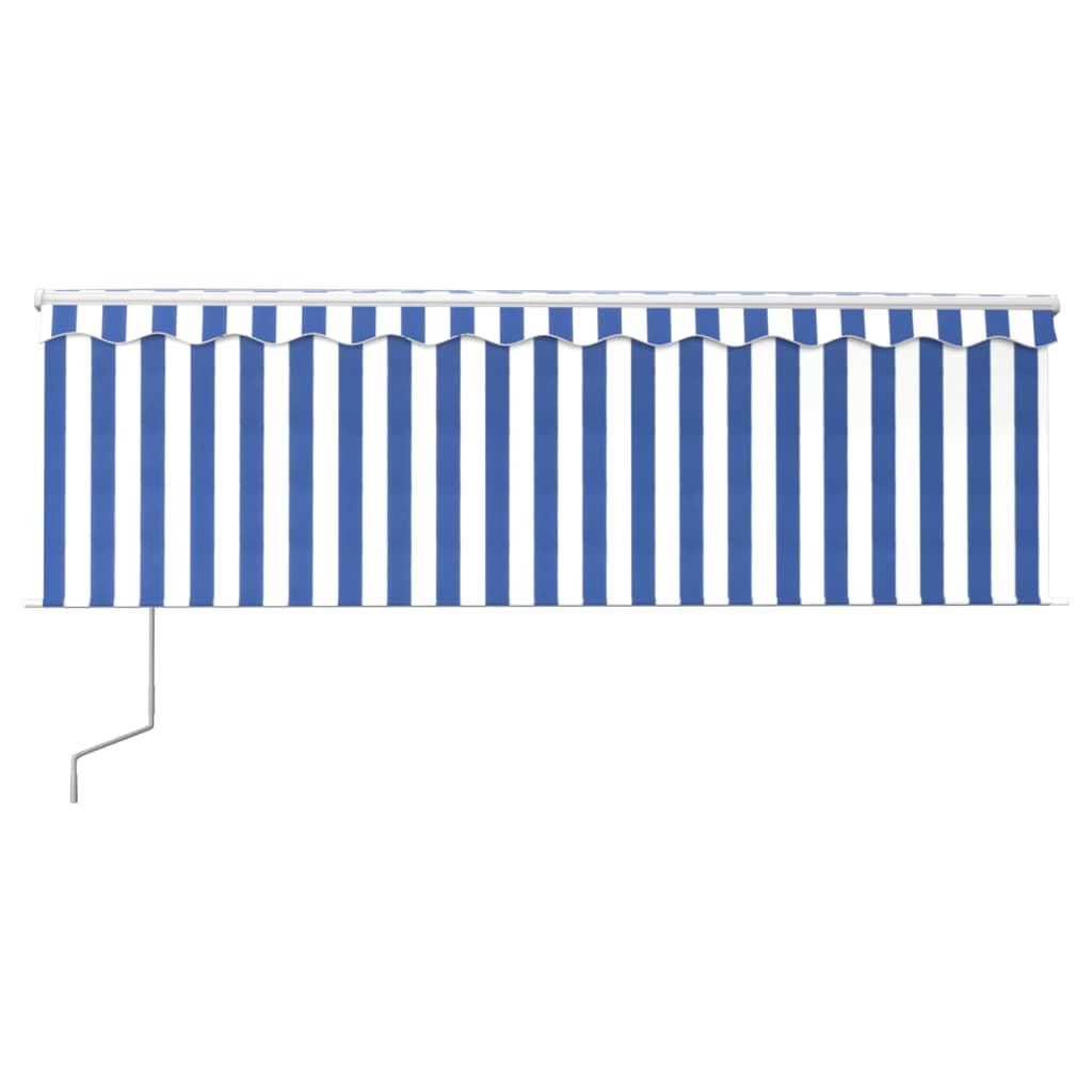 Toldo automático c/ estore/LED/sensor de vento 4x3m azul/branco