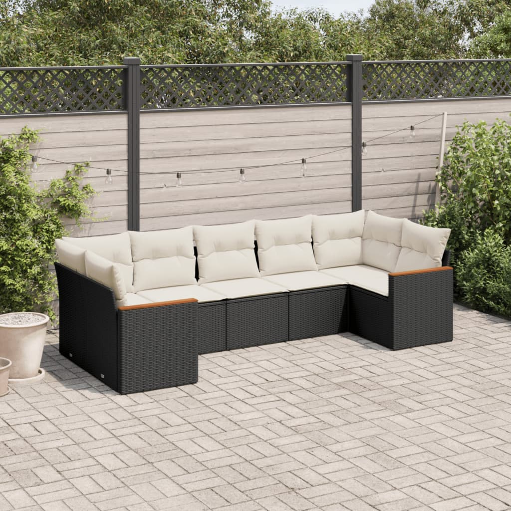 7 Pcs conjunto de sofás p/ jardim c/ almofadões vime PE preto