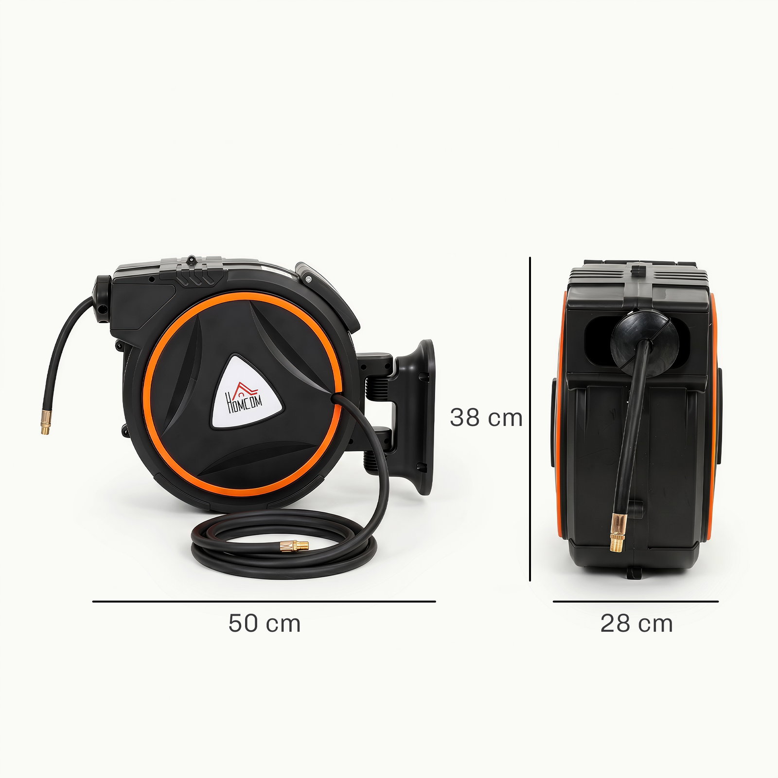 Enrolador automático de mangueira de pressão 20 m + 2 m com conector 1/4” bsp e suporte giratório 180° preto