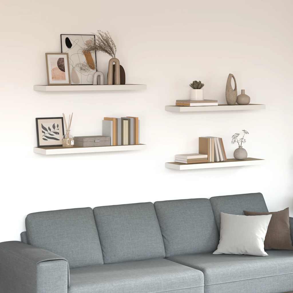 Prateleiras parede 4pcs 90x23,5x3,8 cm MDF cor carvalho/branco