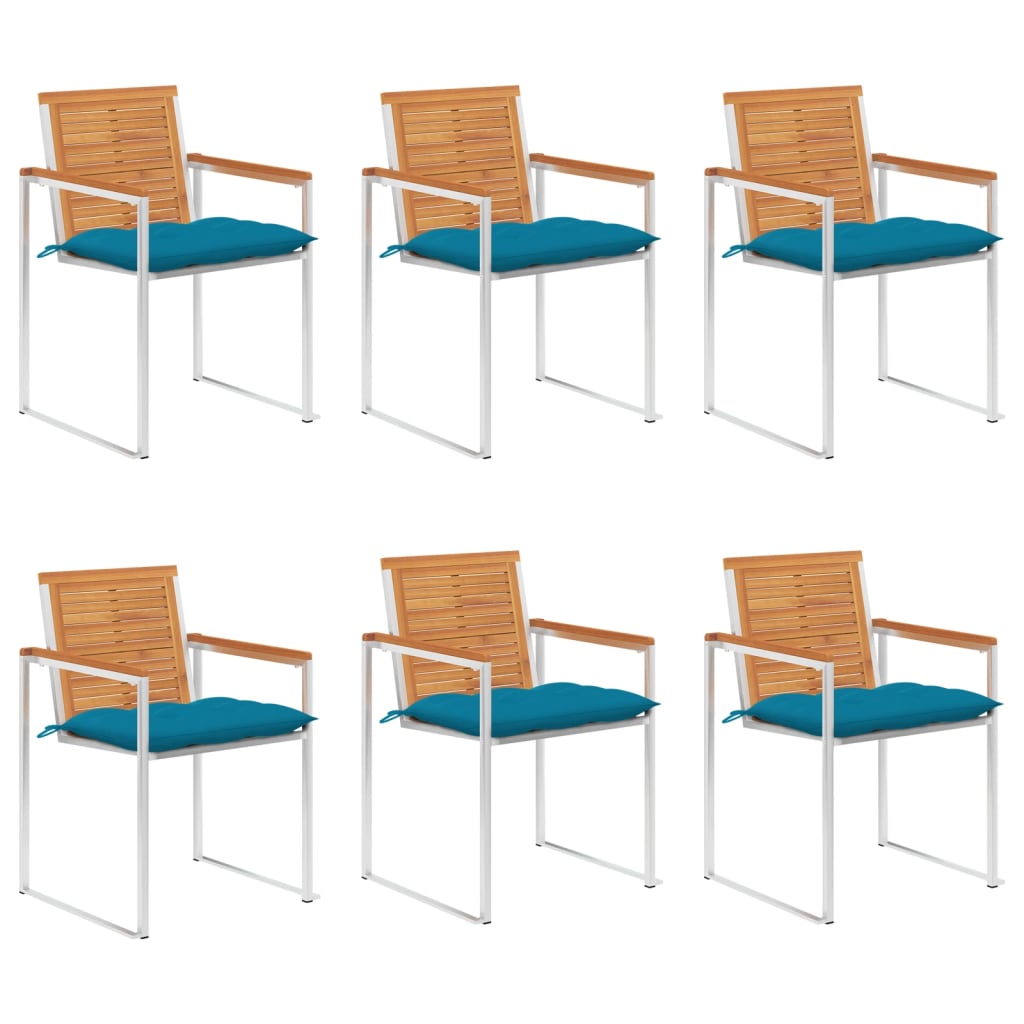 Cadeiras de jardim 6 pcs c/ almofadões madeira de acácia maciça