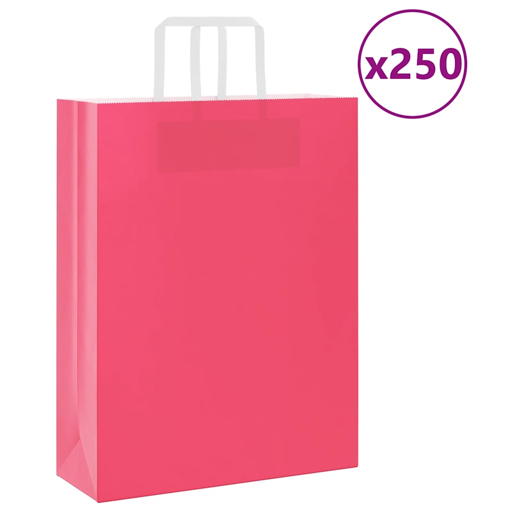 Sacos de papel 250 unid com alças rosa 32x12x42 cm
