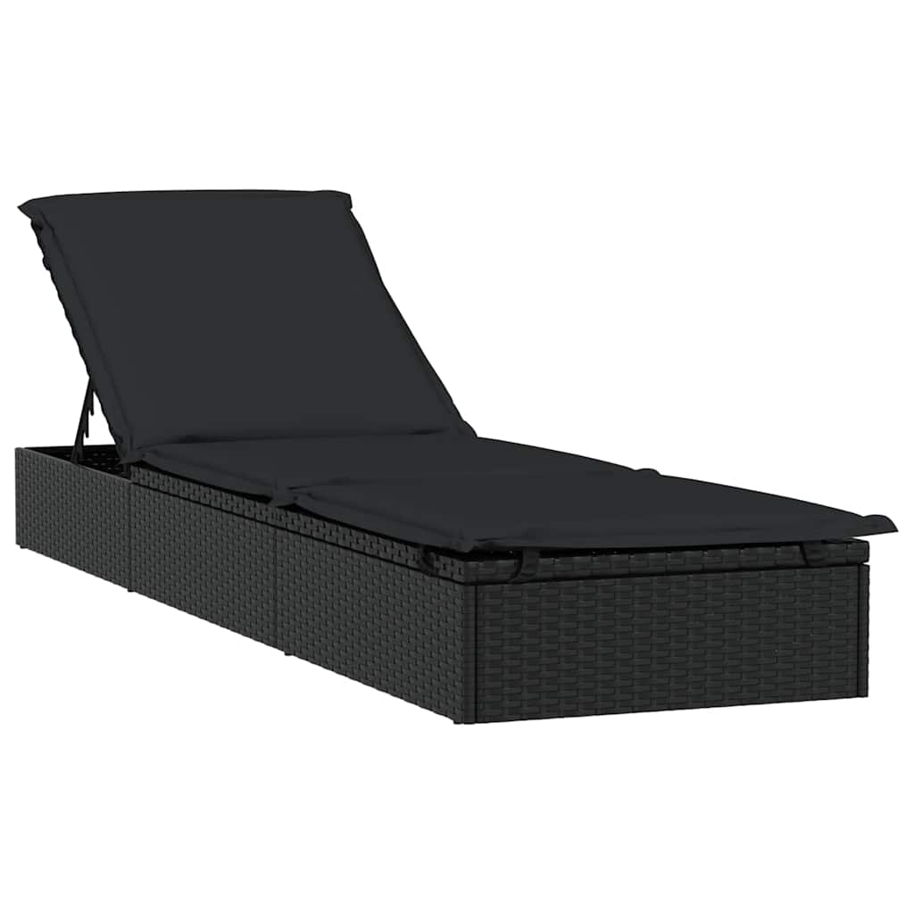 Espreguiçadeira 1 peça com mesa de vime sintético preto