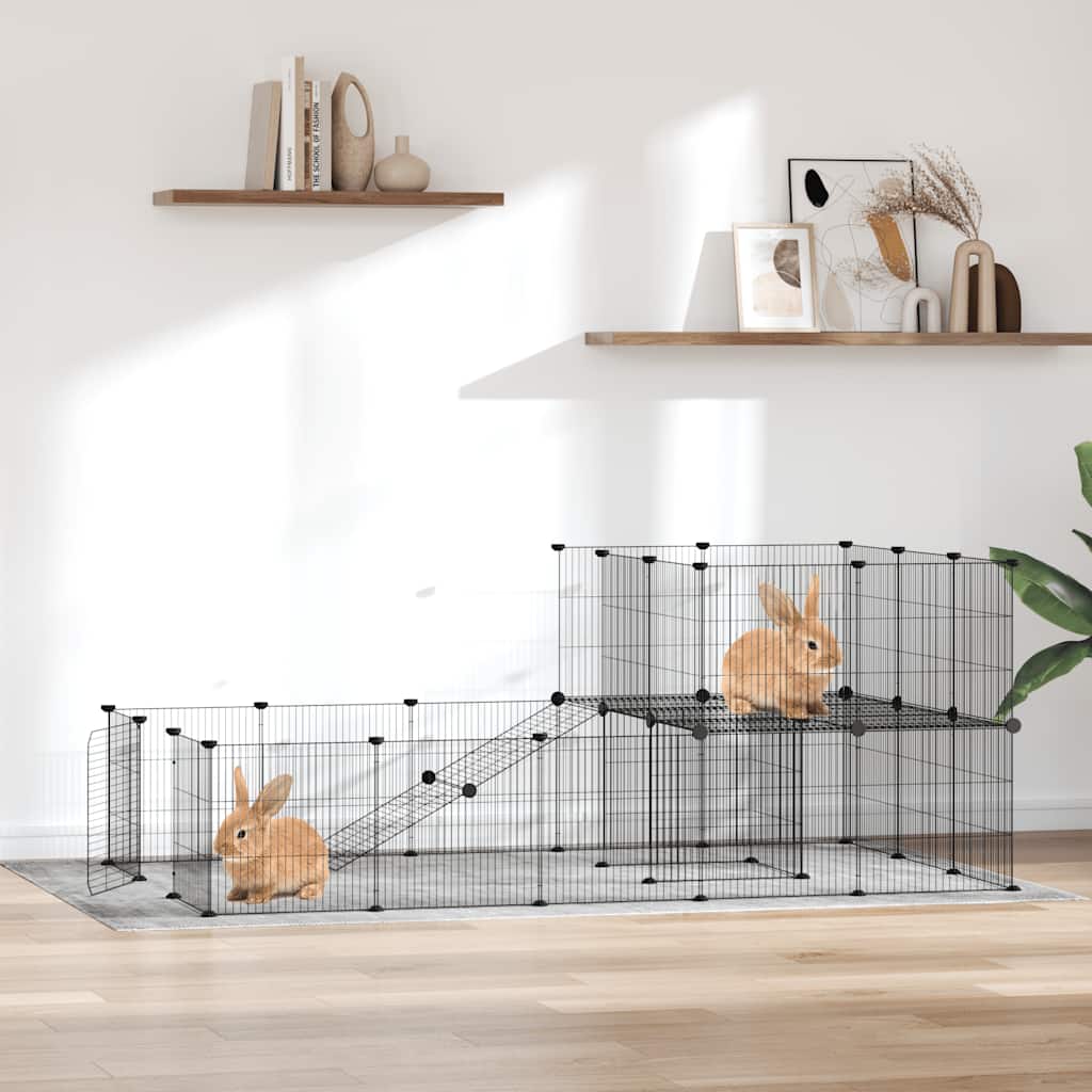 Gaiola p/ animais de 36 painéis c/ porta 35x35 cm aço preto