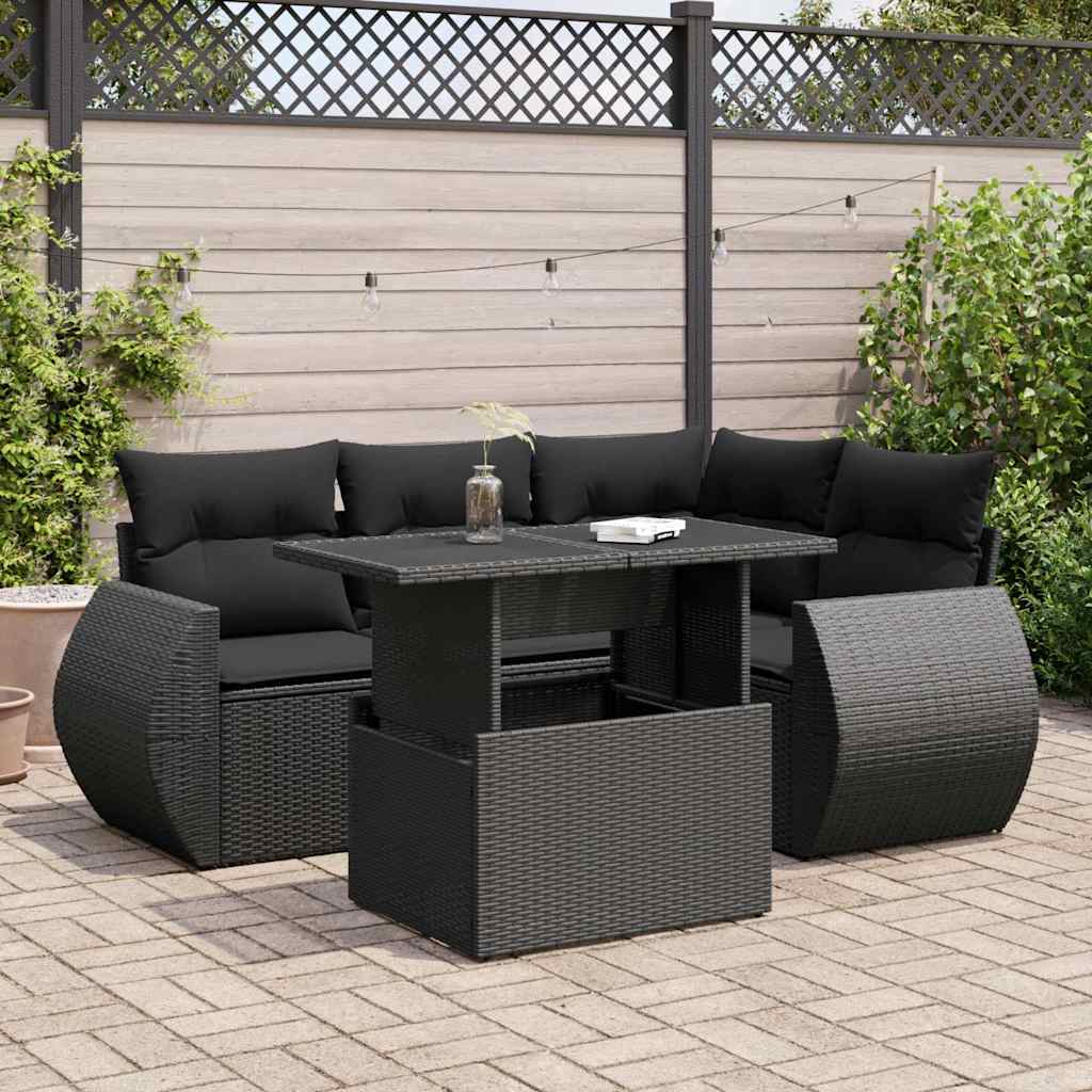 5 Pcs conjunto sofás de jardim com almofadões vime PE preto