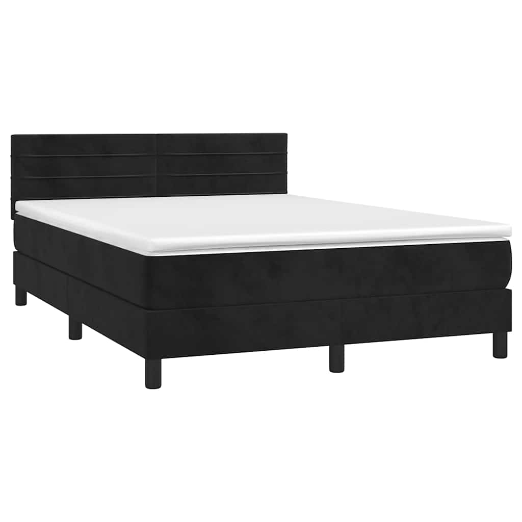 Cama box spring c/ colchão/LED 140x190 cm veludo preto