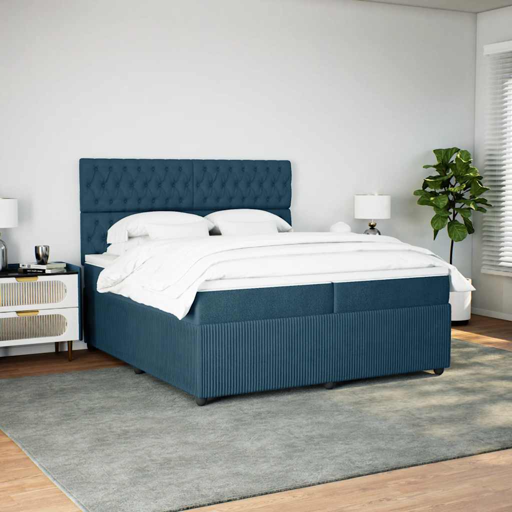 Cama com molas/colchão 200x200 cm veludo azul-escuro