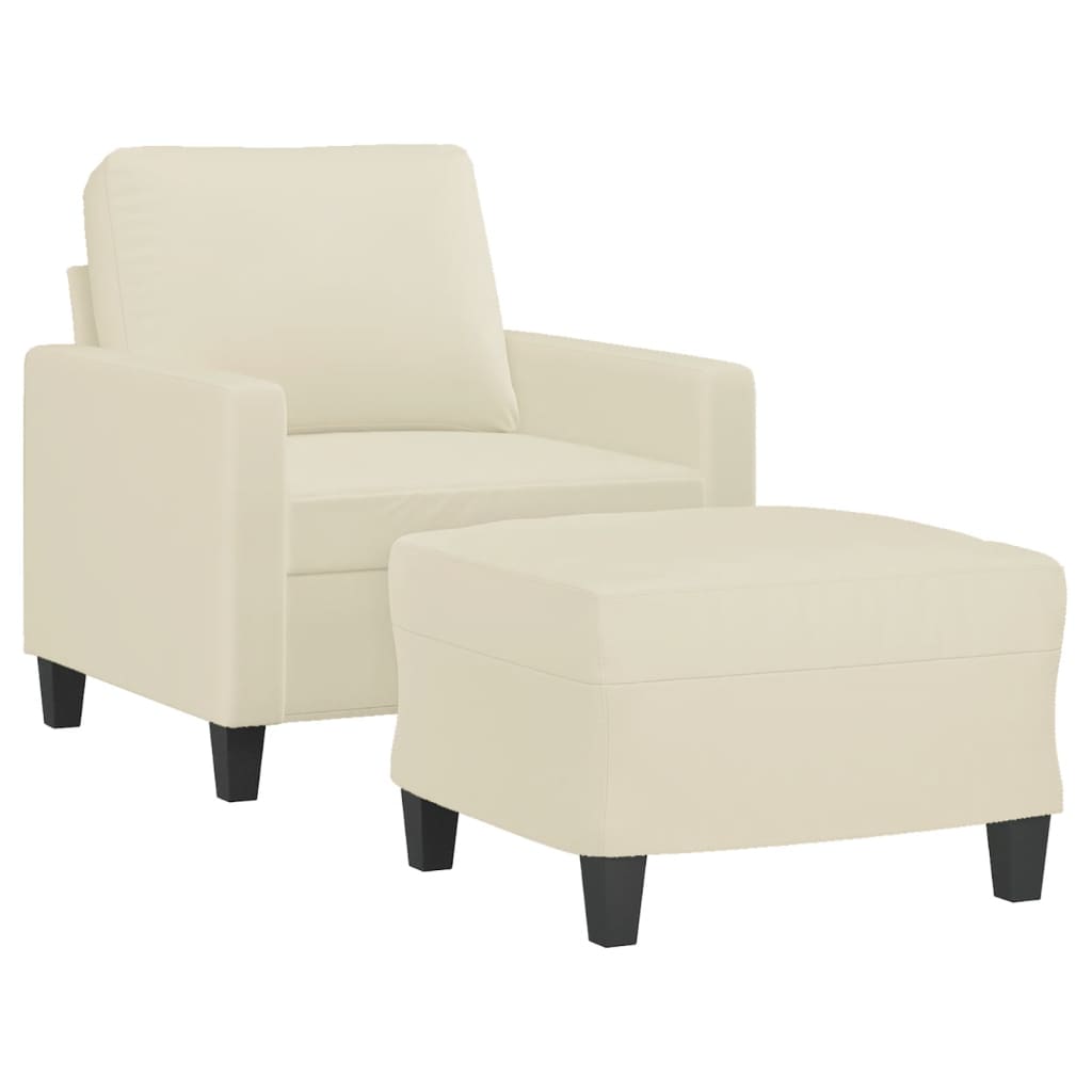 Poltrona com apoio de pés couro artificial 60 cm cor creme