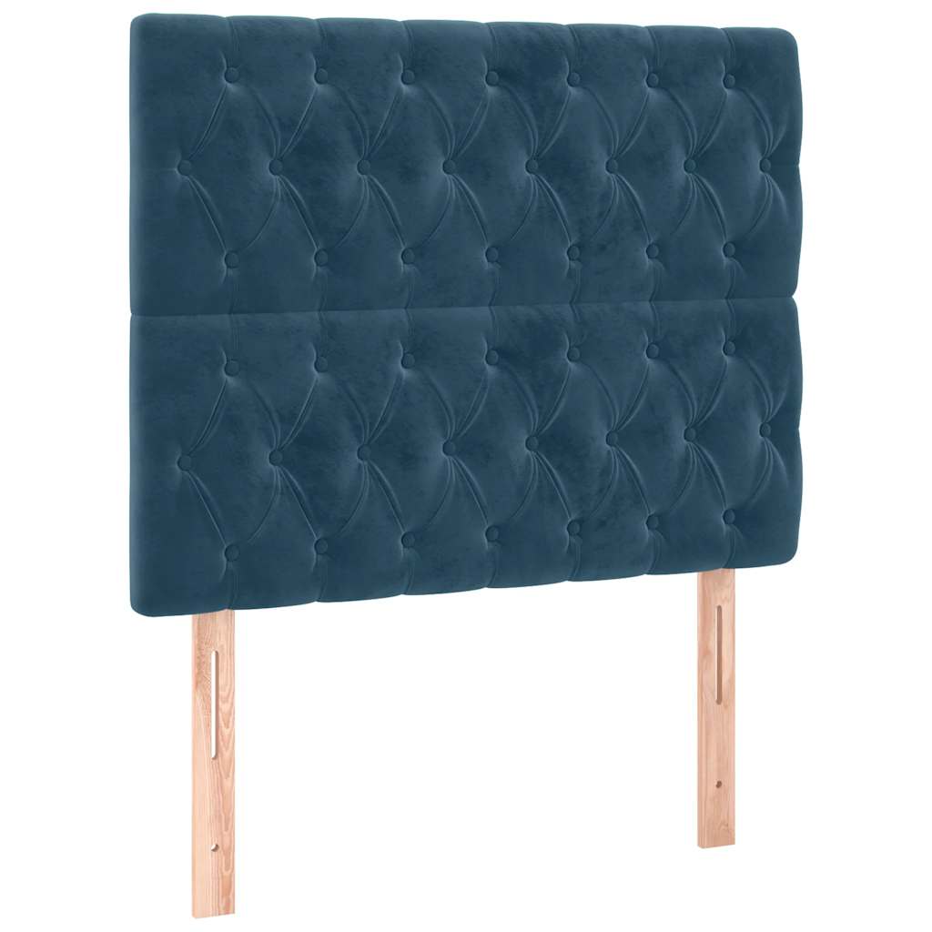 Cabeceira cama c/ luzes LED veludo 100x7x118/128cm azul-escuro