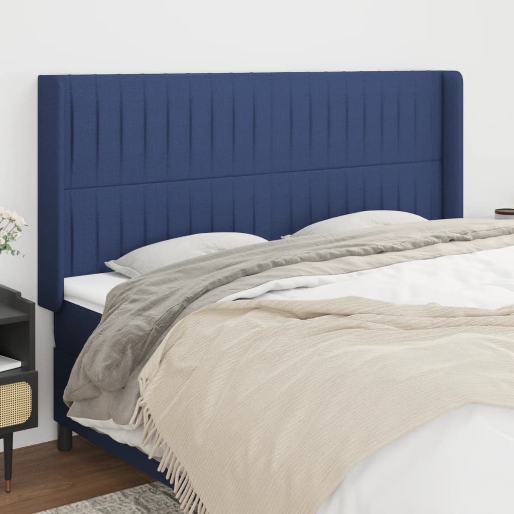 Cabeceira de cama c/ abas tecido 203x16x118/128 cm azul