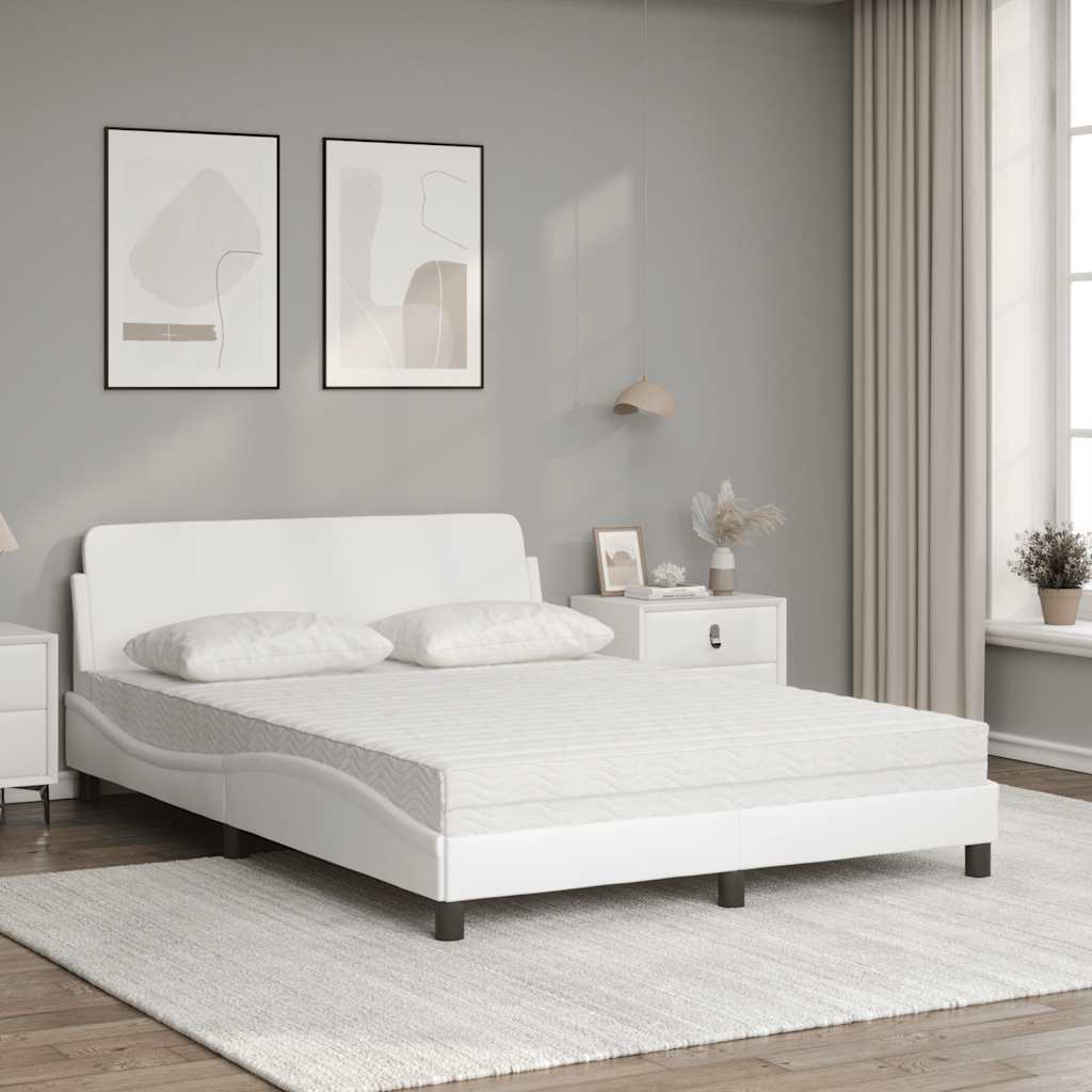 Cama com colchão dover 140x200 cm couro artificial branco