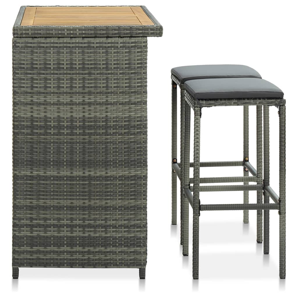 3 Pcs conjunto de bar vime PE cinzento