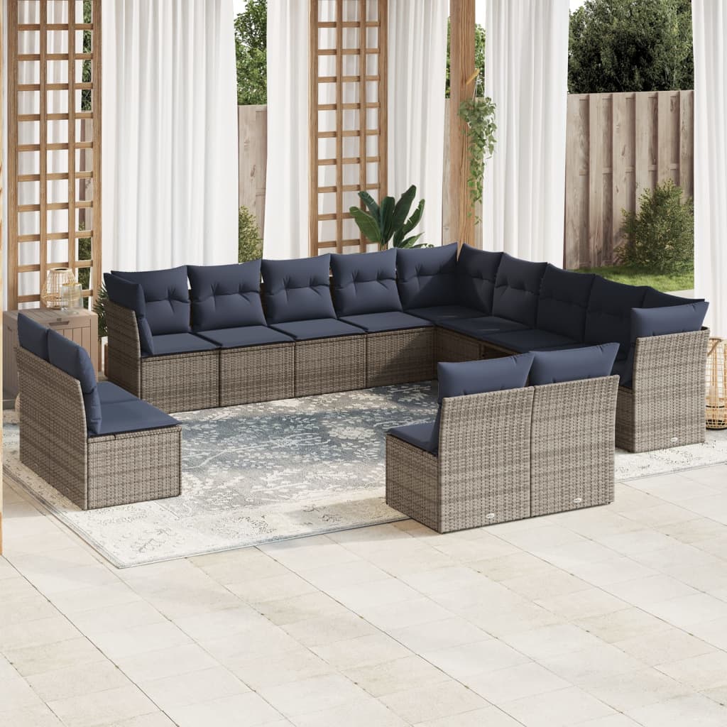 Conjunto de sofá de jardim com 13 peças e almofadas em rattan sintético cinza