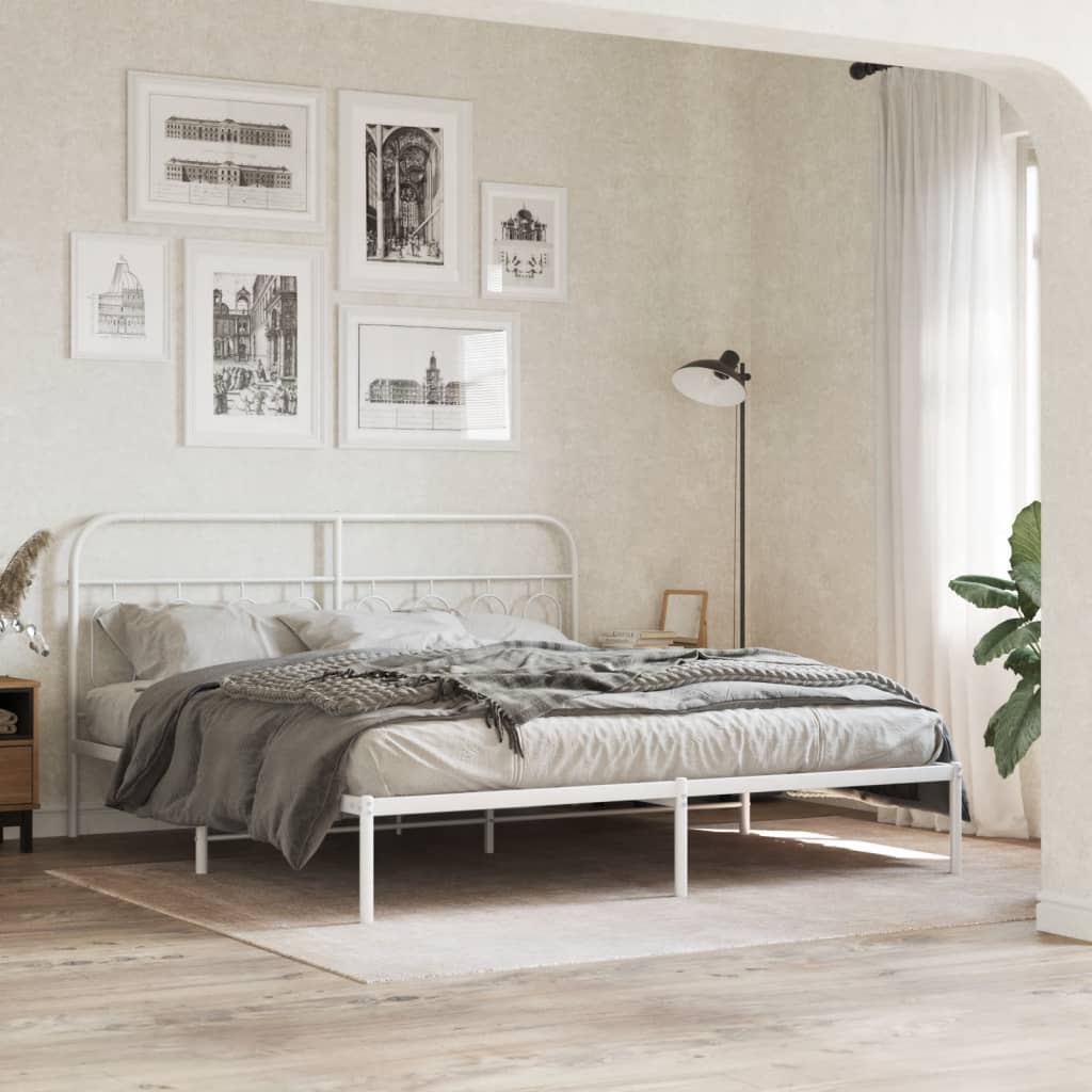 Estrutura de cama com cabeceira 193x203 cm metal branco