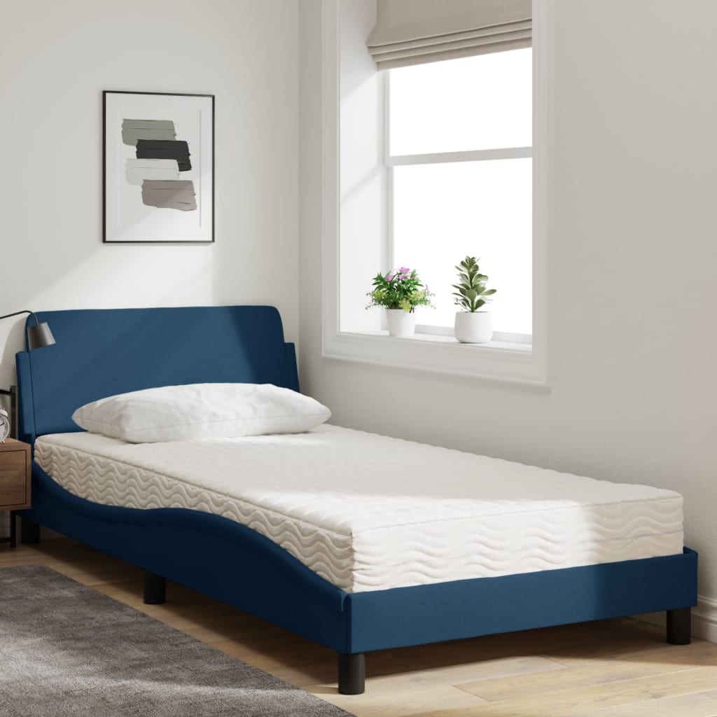 Cama com colchão dover 100x200 cm tecido azul