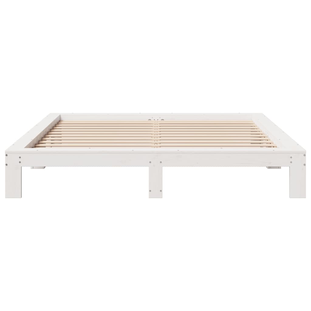 Cama sem colchão 200x200 cm madeira de pinho maciça branco