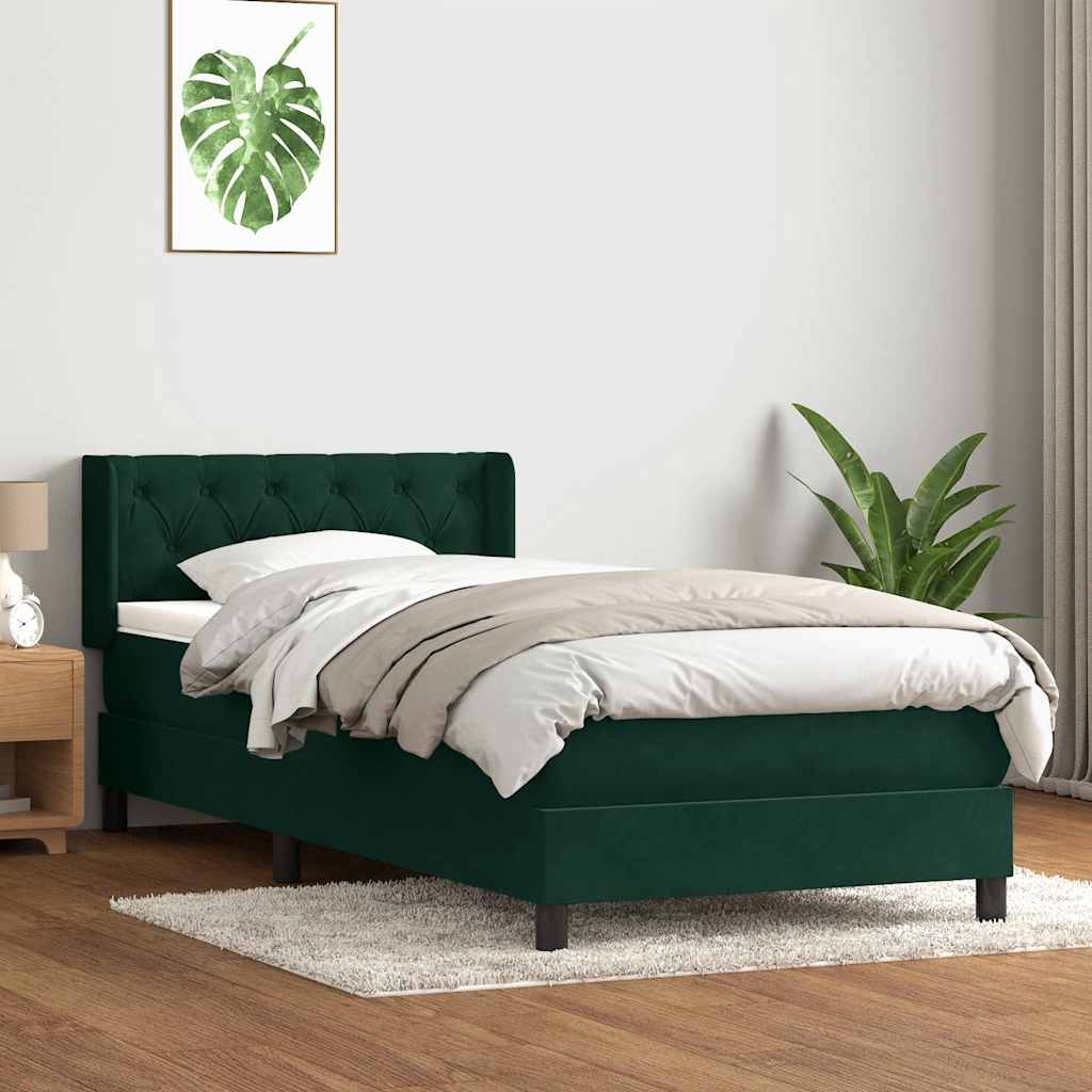 Cama com molas/colchão verde-escuro 80x220 cm veludo