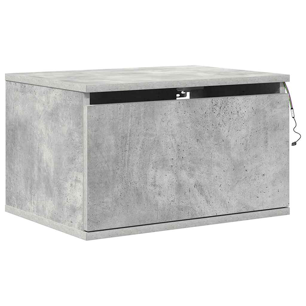 Mesa de cabeceira de parede com luzes LED cinzento cimento