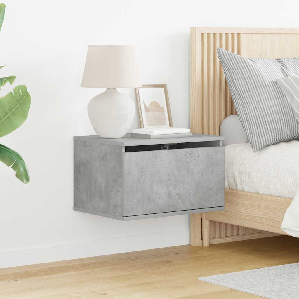 Mesa de cabeceira de parede com luzes LED cinzento cimento