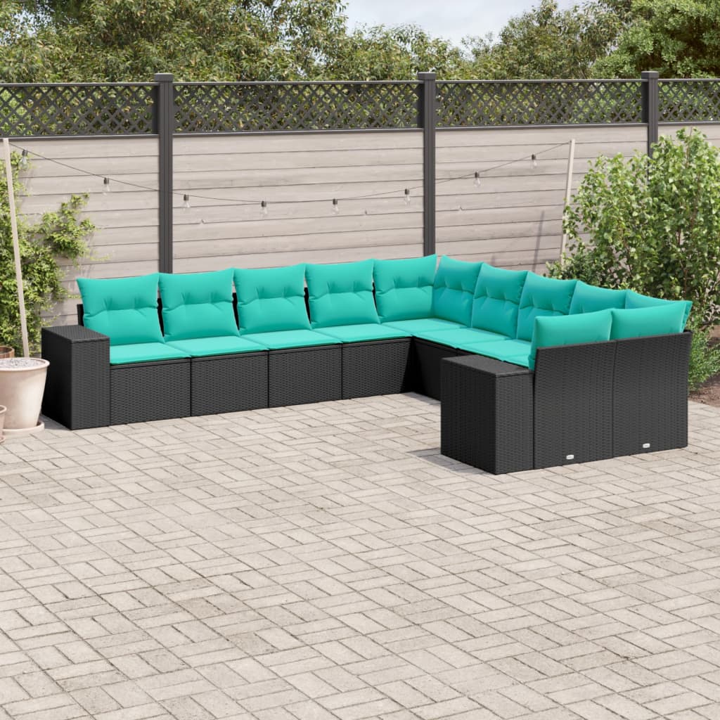 Conjunto de sofá de jardim com 10 peças e almofadas em rattan sintético preto