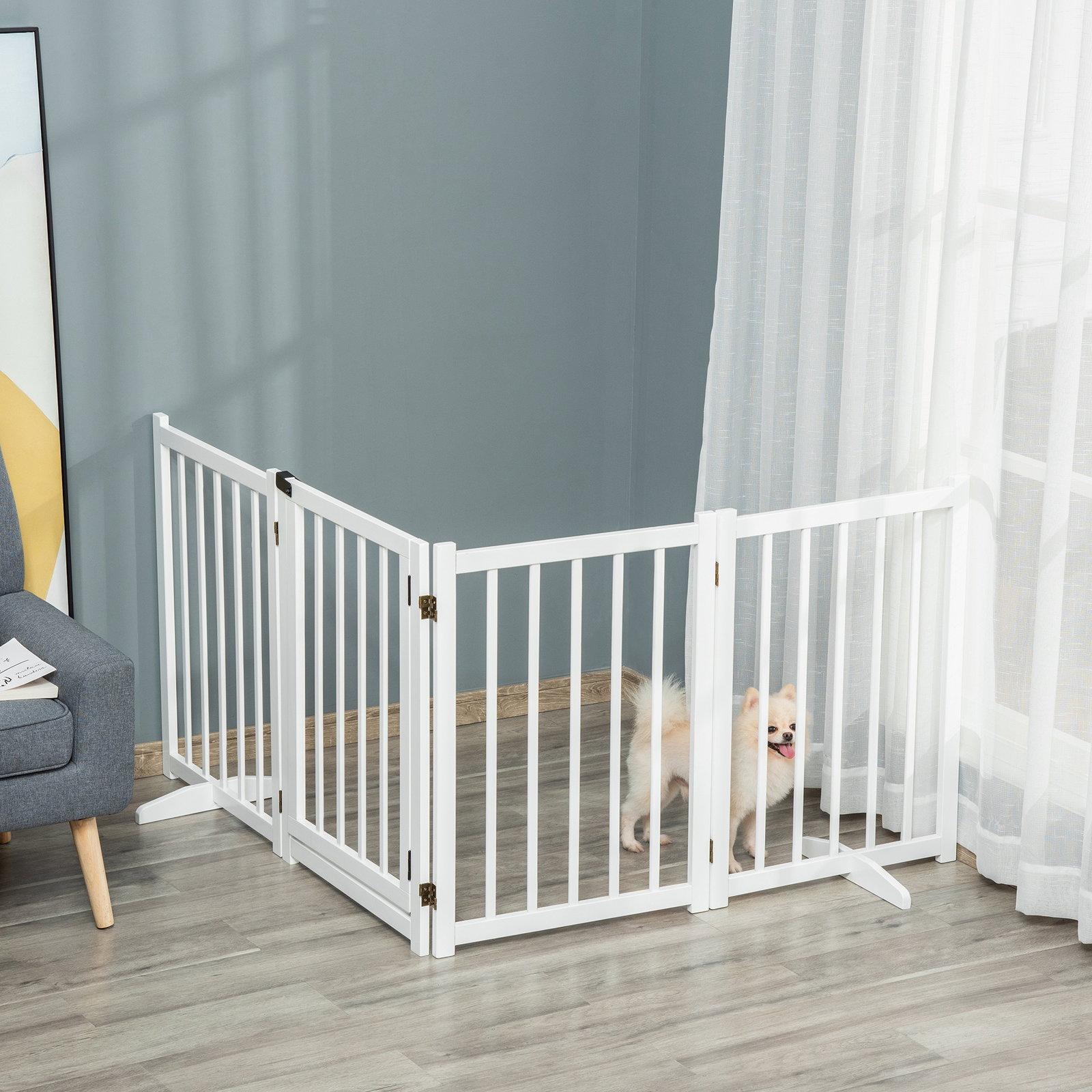 Barreira para Cães Dobrável Barreira para Cães Pequenos e Médios de 4 Painéis com Porta para Escadas e Corredores 237,5x36x80 cm