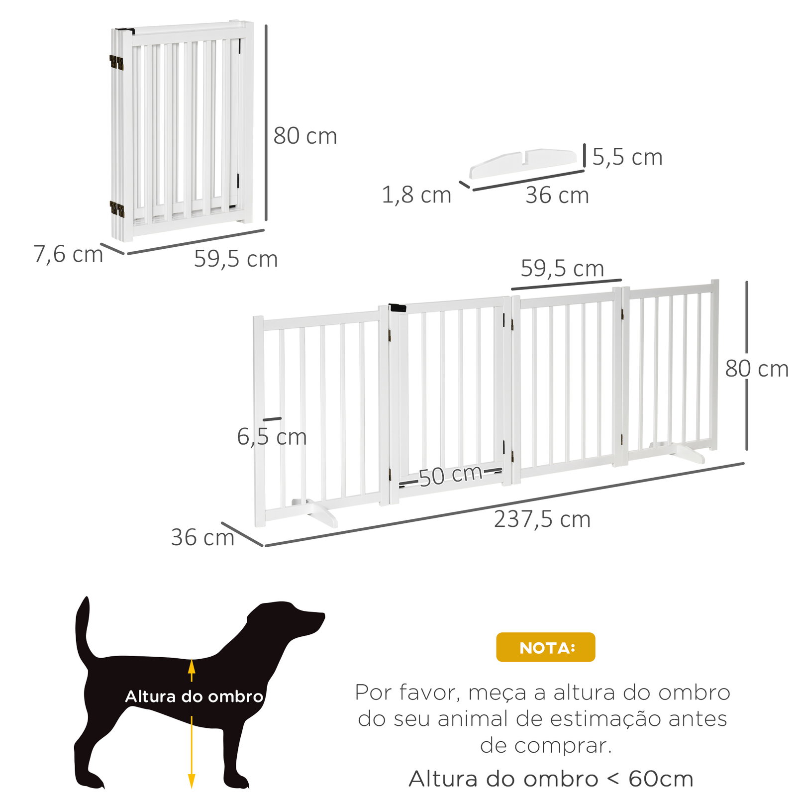 Barreira para Cães Dobrável Barreira para Cães Pequenos e Médios de 4 Painéis com Porta para Escadas e Corredores 237,5x36x80 cm