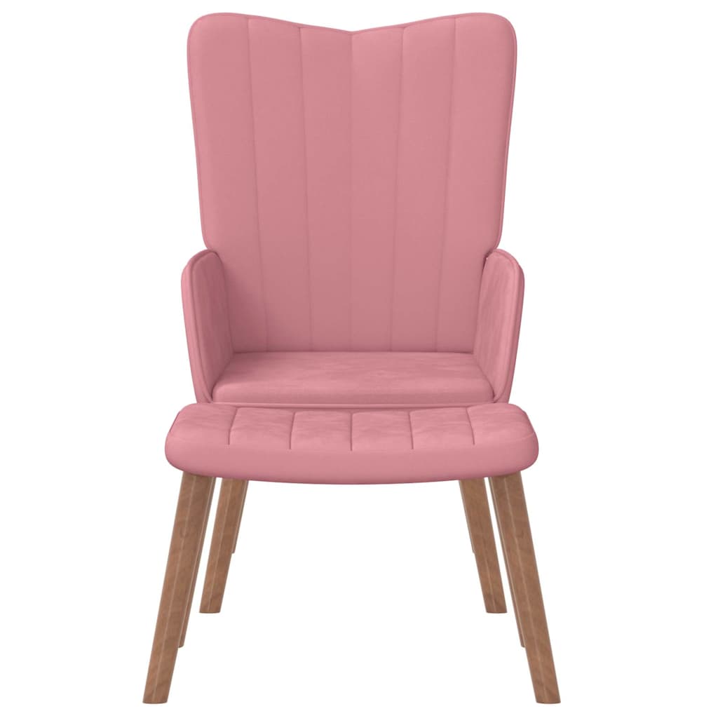 Cadeira de descanso com banco veludo rosa