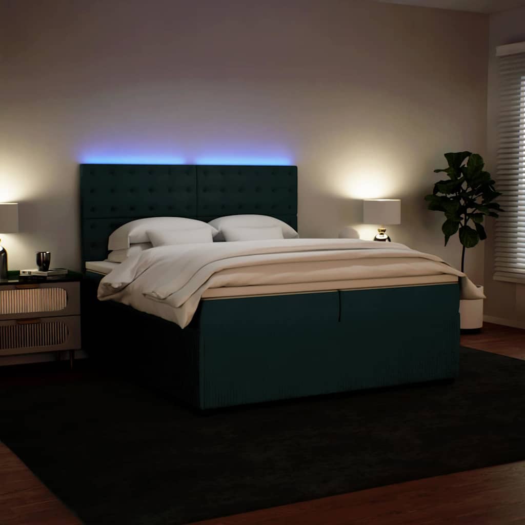 Cama com molas/colchão 200x200 cm veludo verde-escuro