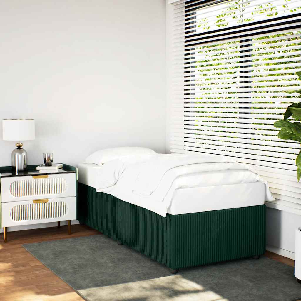 Estrutura de cama sem colchão 80x200 cm veludo verde-escuro