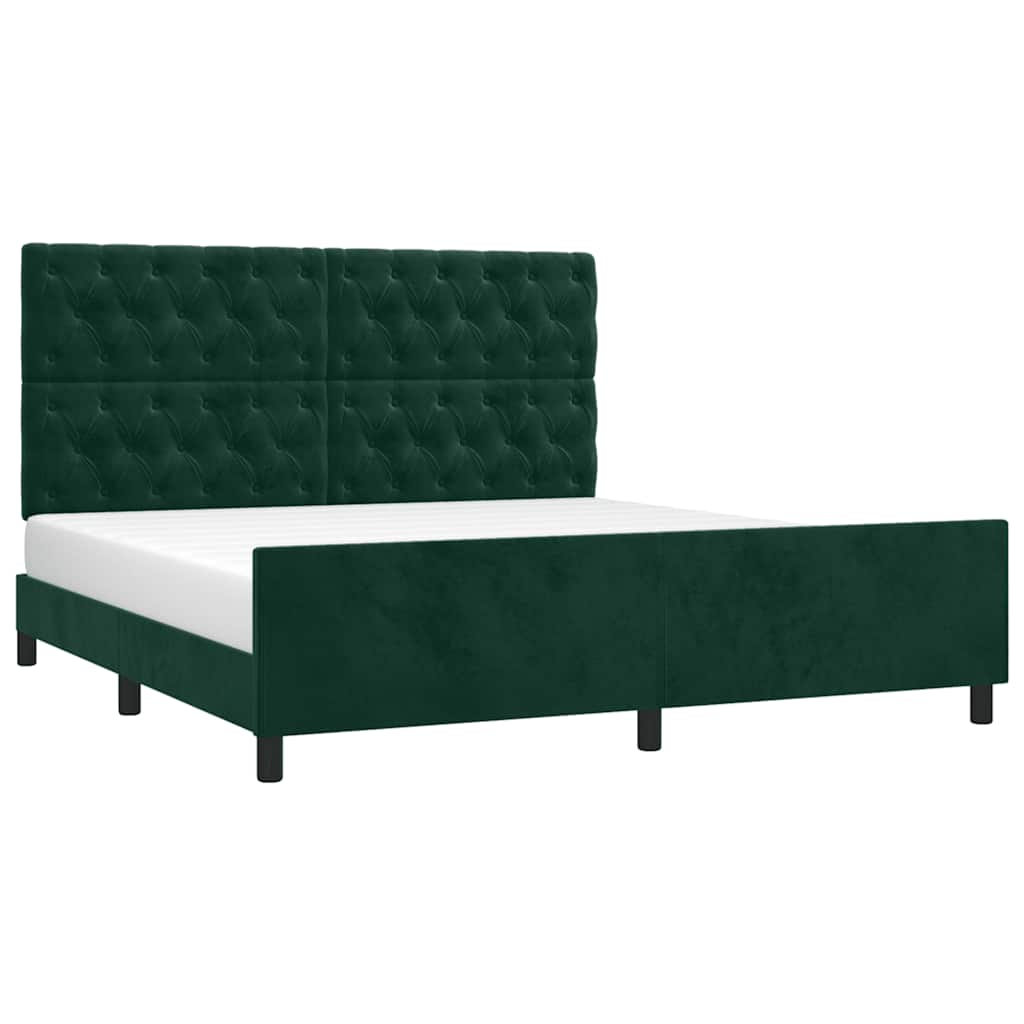 Estrutura de cama sem colchão 160x200 cm veludo verde-escuro