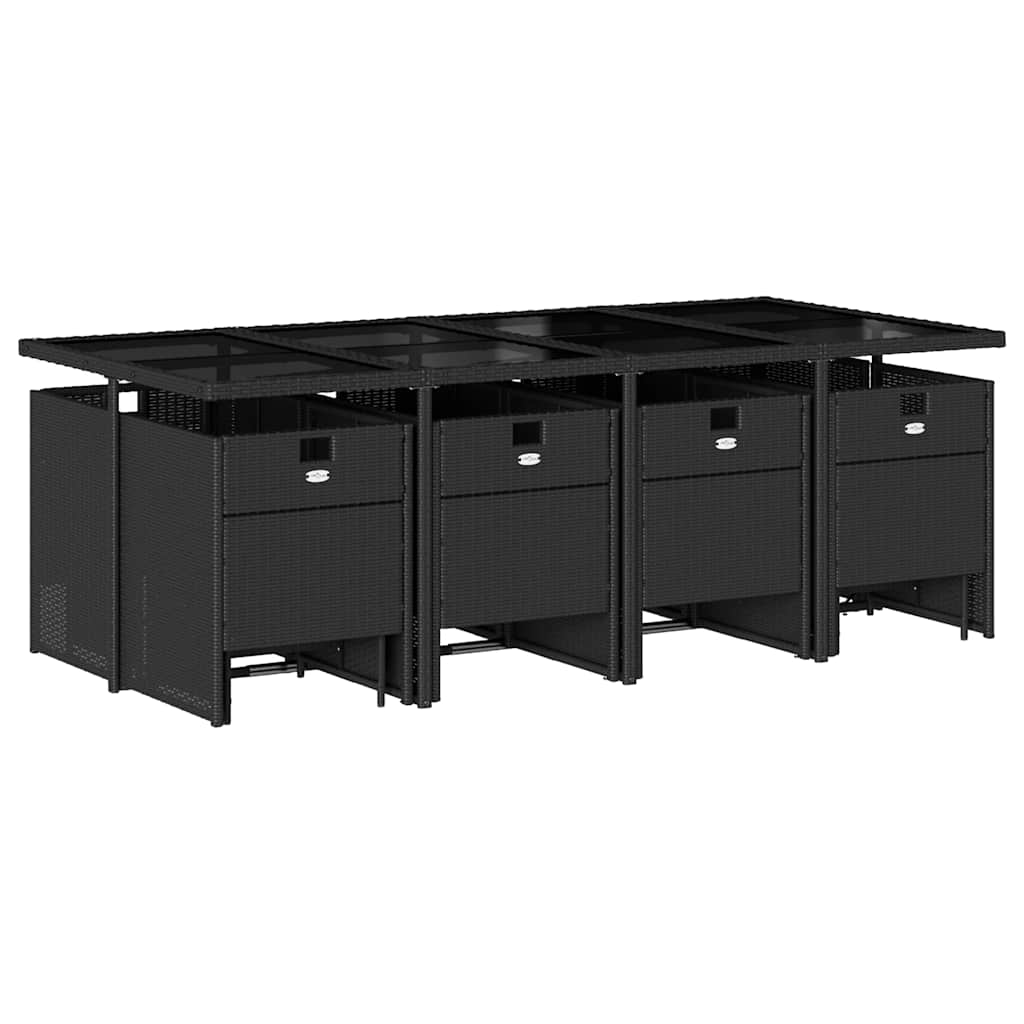 13 Pcs conjunto de jantar p/jardim com almofadões vime PE preto